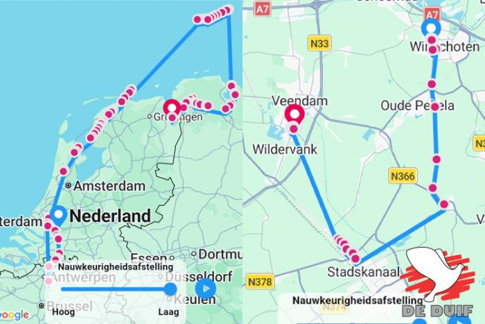 De lange weg naar huis: links dag 1, rechts dag 2.