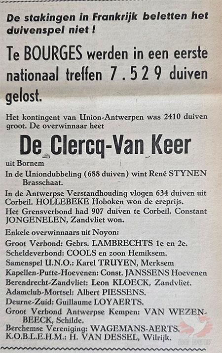 De uitslag van Bourges in Union Antwerpen in De Duif.