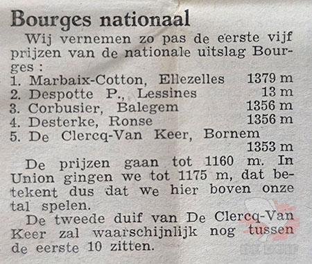 De top 5 nationaal van Bourges in 1968.