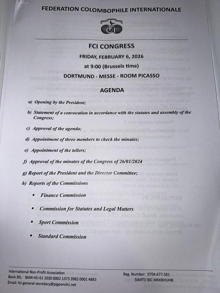 Agenda van het FCI-congres.