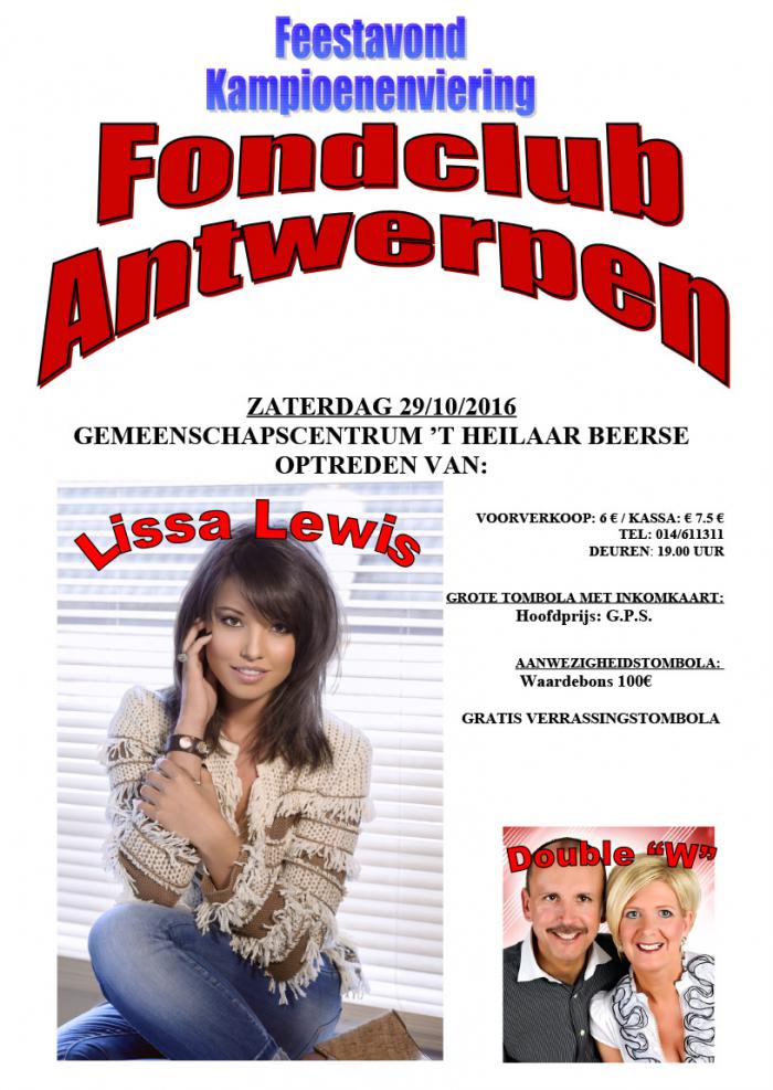 Aankondiging feestavond kampioenenviering Fondclub Antwerpen.