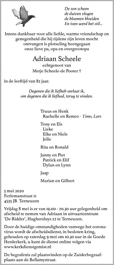 Overlijden Adriaan Scheele